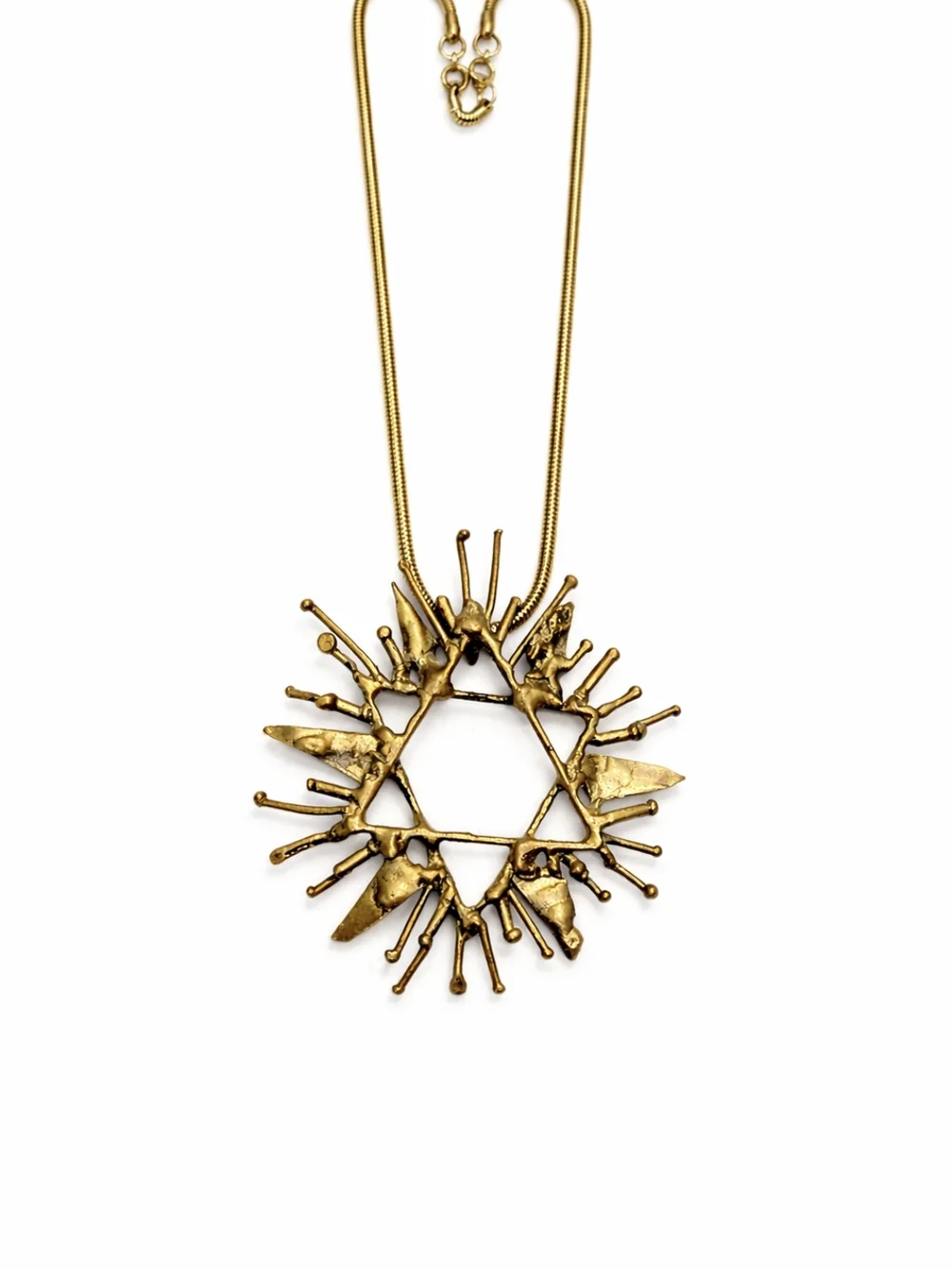 Vintage Artistic Brass Tone Sunburst Pendant Necklace  3" Diameter With Chain - Picture 3 of 8